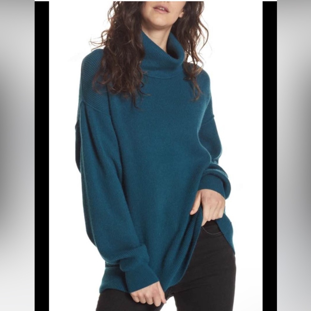 Free People Teal Blue Cozy Cowl Neck Sweater